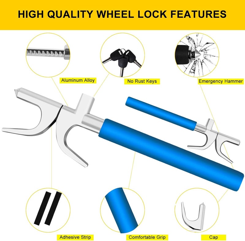 Dachenus Steering Wheel Lock,Universal Retractable Car Steering Wheel Lock,Vehicle with Adjustable Anti-Theft Protection with Bonus Safety Hammer - Suitable All Cars (Blue) - Image 5